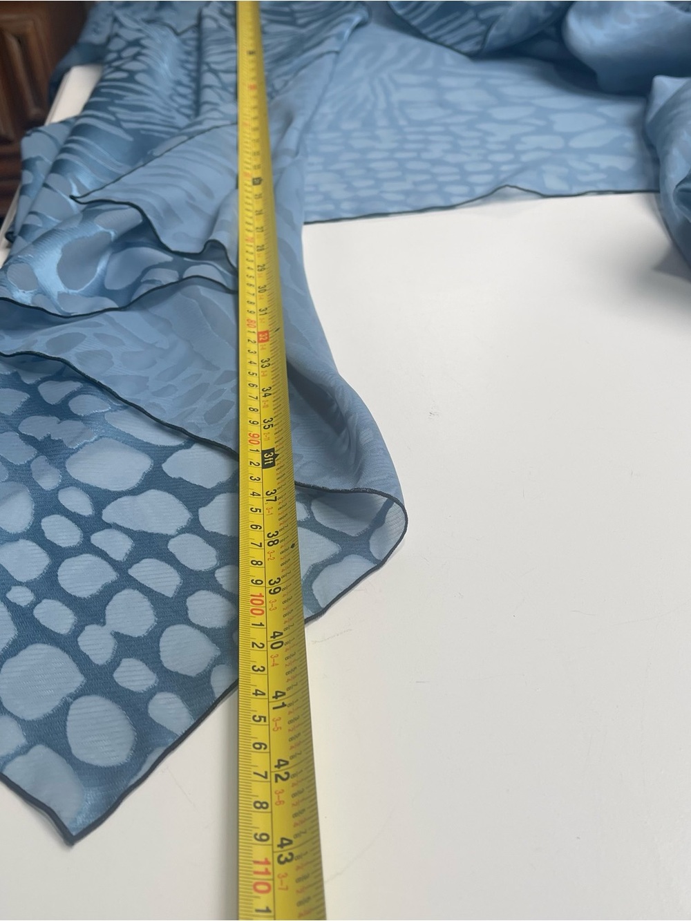 Caron Miller Blue Jacquard Chiffon Topper Wrap Scarf Sheer Burnout 3/4 Sleeve OS - Picture 14 of 17